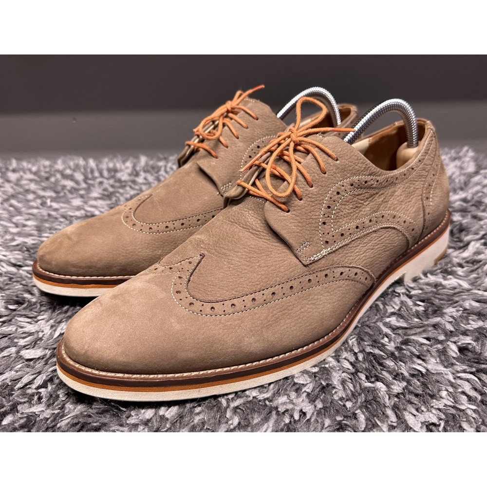 Johnston Murphy Dress Shoes Mens 10.5 Taupe Brown Wingtip Derby Leather Brogue